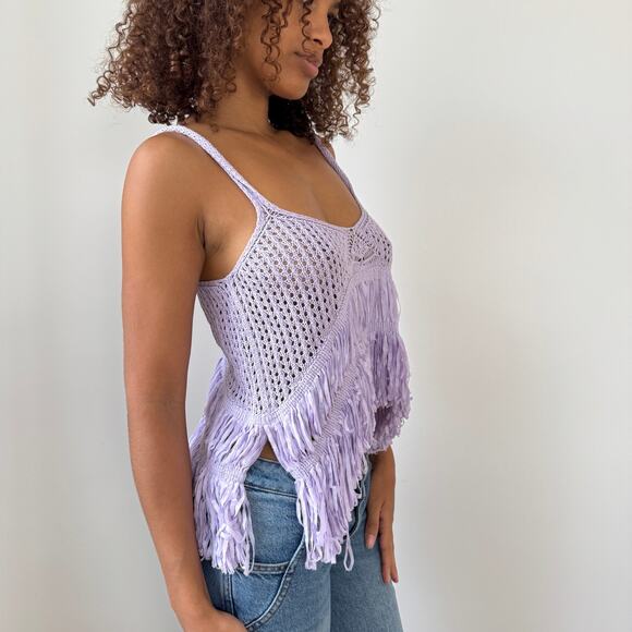 Vintage Italian lavender fringe knit cami (S/M) - Picture 4 of 11